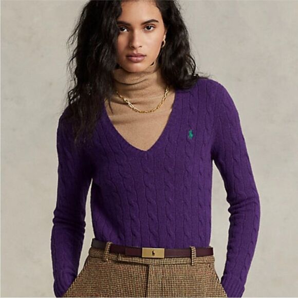 Vintage Ralph Lauren V neck braided sweater in purple - Picture 1 of 7